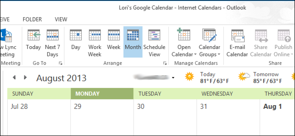 afficher votre calendrier outlook dans google