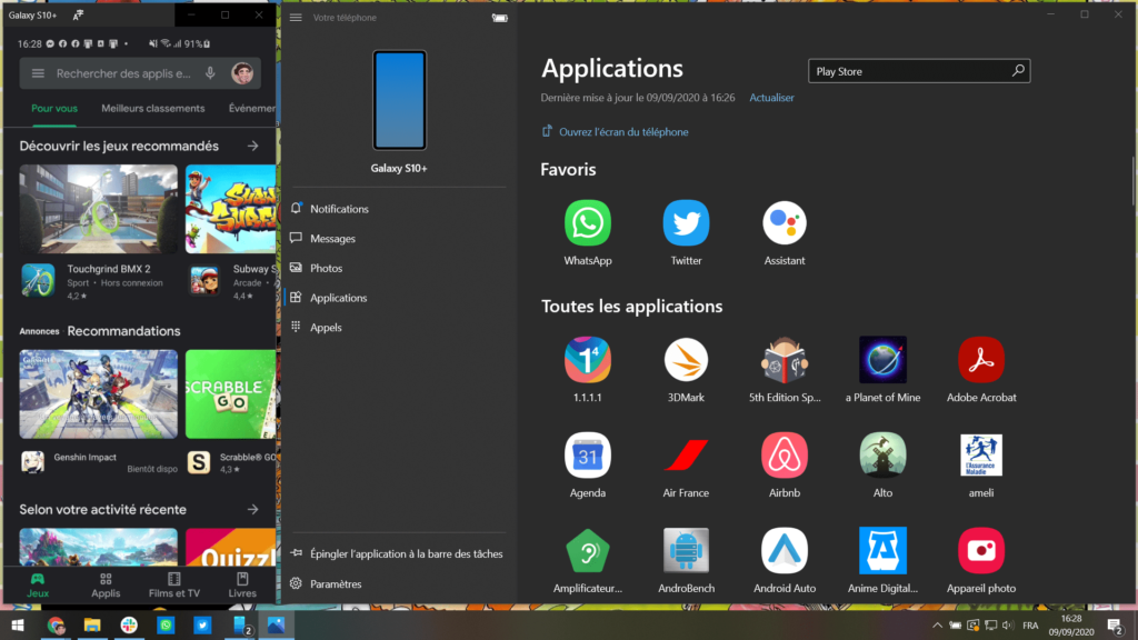 application android sur windows 10