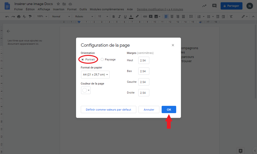Comment changer l’orientation d’une seule page dans Google Doc ?