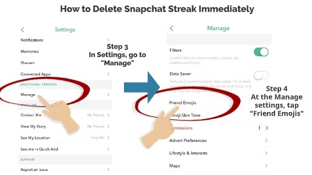 Comment supprimer la séquence Snapchat immédiatement Étape 3 Étape 4