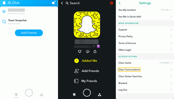 Snapchat Effacer la conversation