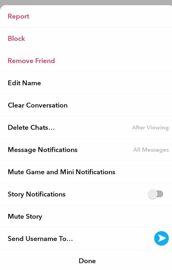 Appuyez sur l'option Bloquer ou supprimer un ami selon votre choix |  Comment bloquer (ou supprimer) quelqu'un sur Snapchat