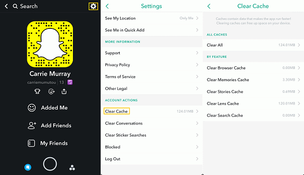 Vider le cache de Snapchat