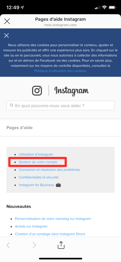 supprimer page instagram