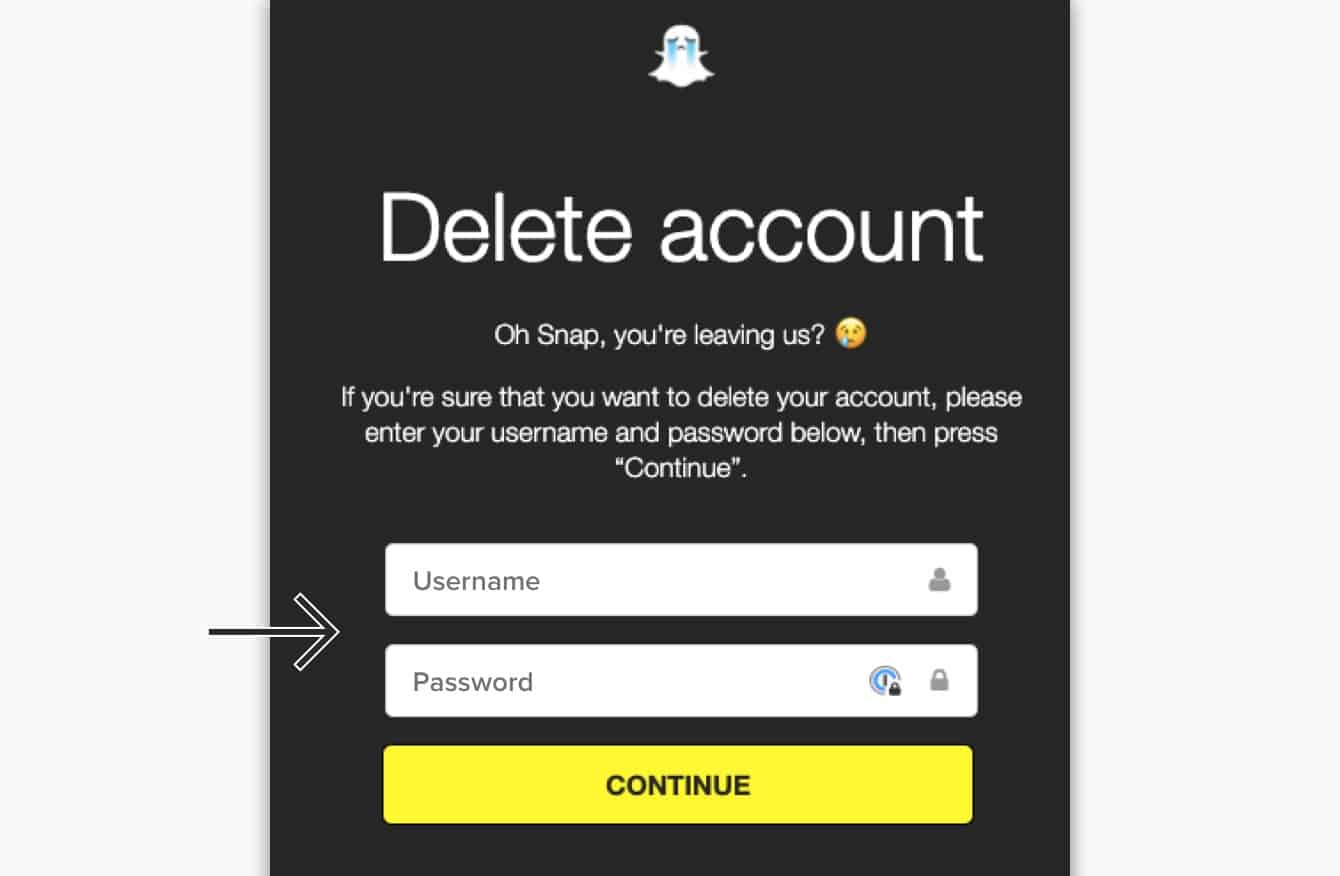 Confirmer la suppression du compte de Snapchat