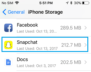 Stockage utilisé par Snapchat sur iPhone