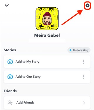 Cliquez sur l'icône d'engrenage et accédez aux paramètres de Snapchat