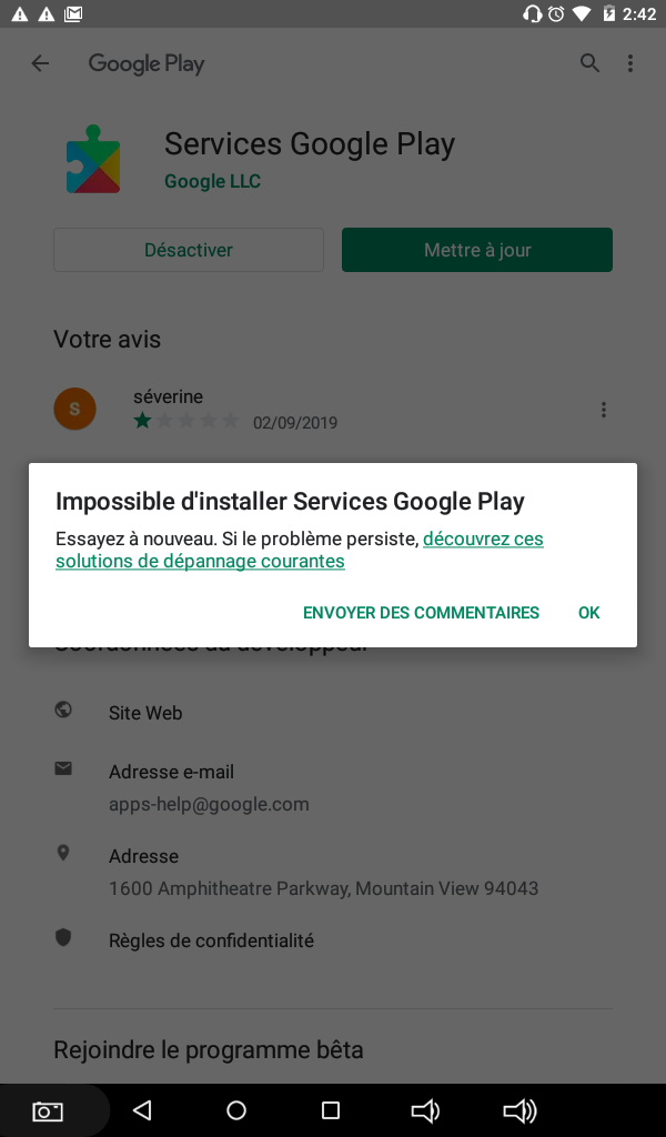 impossible de mettre a jour les services google play