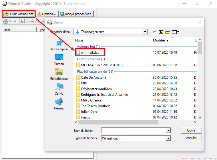 ouvrir un fichier dat sur windows 7