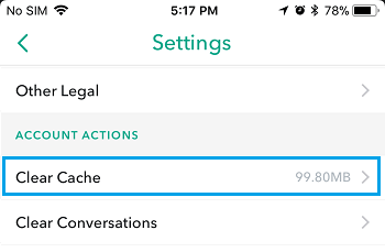 Effacer l'option de cache dans Snapchat